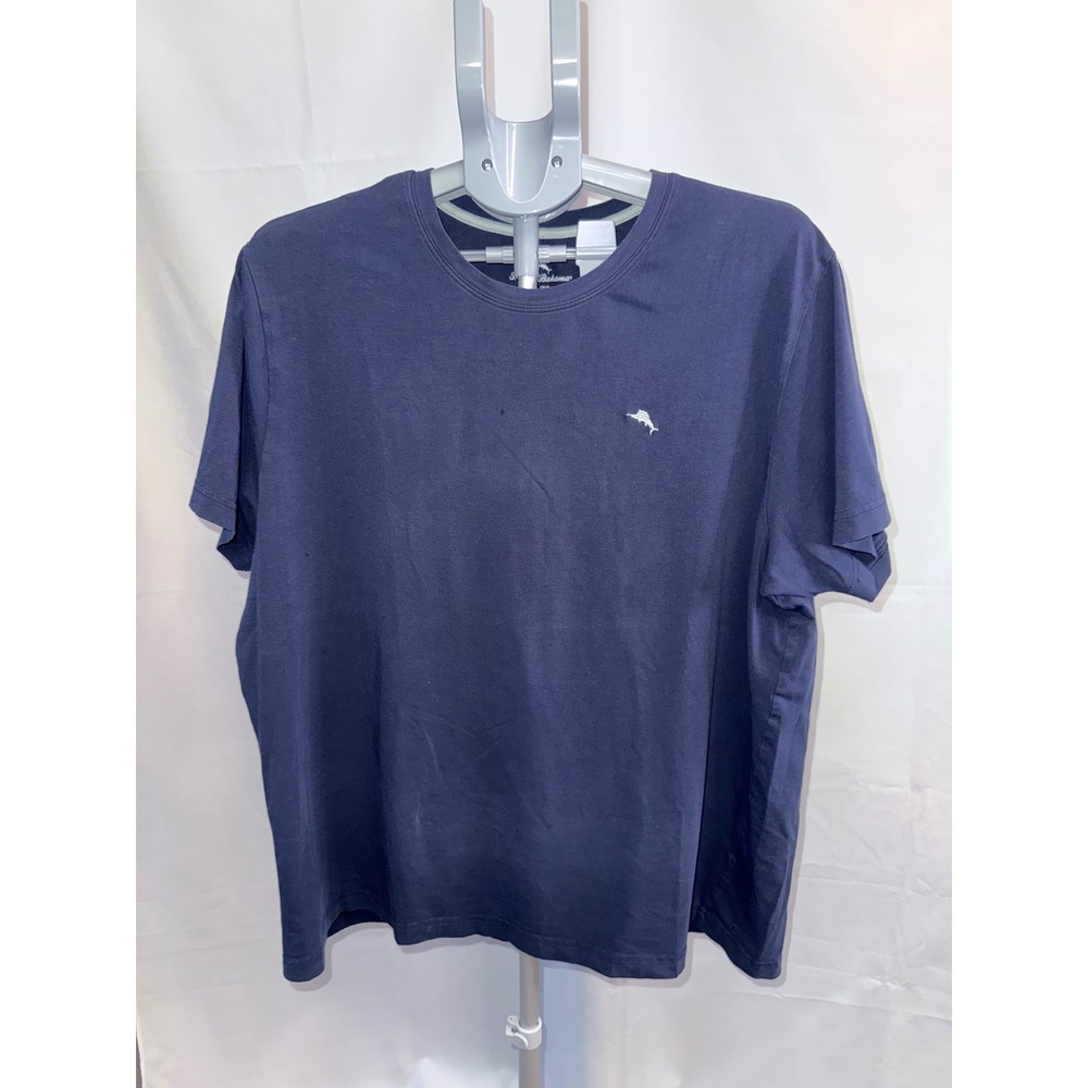 Tommy Bahama Mens XL Navy Blue Short Sleeve Cotton Spandex Marlin Logo T-Shirt
